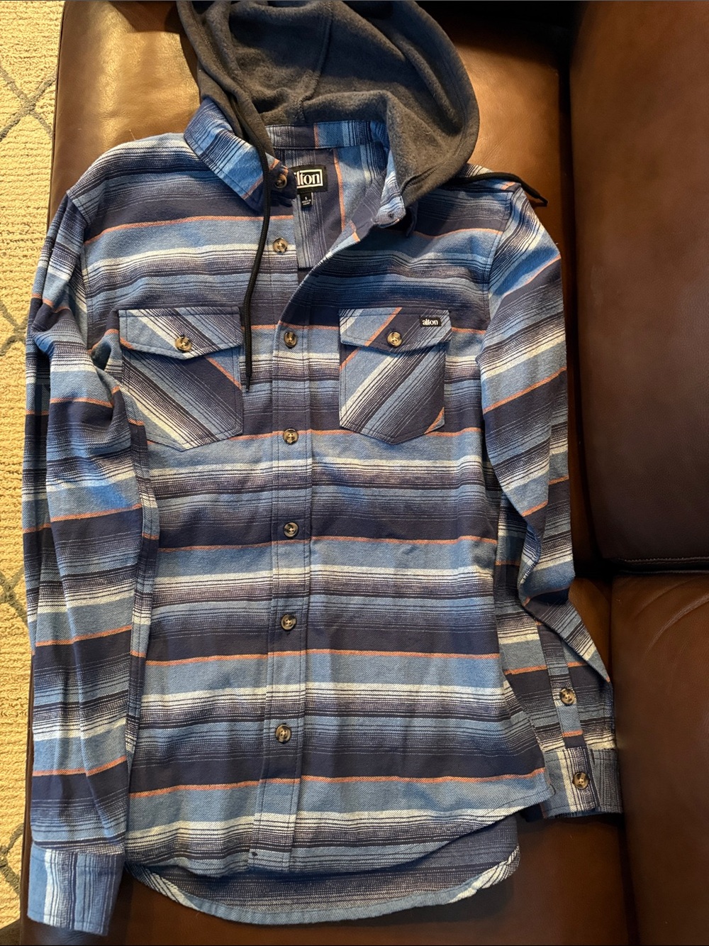Men’s Blue Striped Casual Button-Down Shirt with Hood